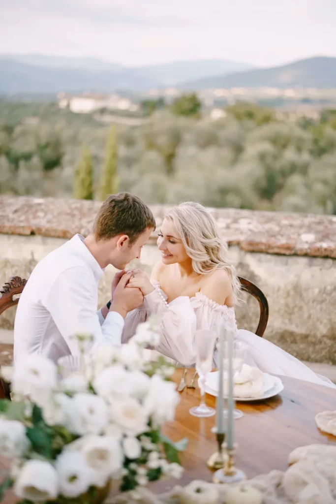 A lovely Italian themed wedding, on a beautiful stone balcony overlooking a vineyard.