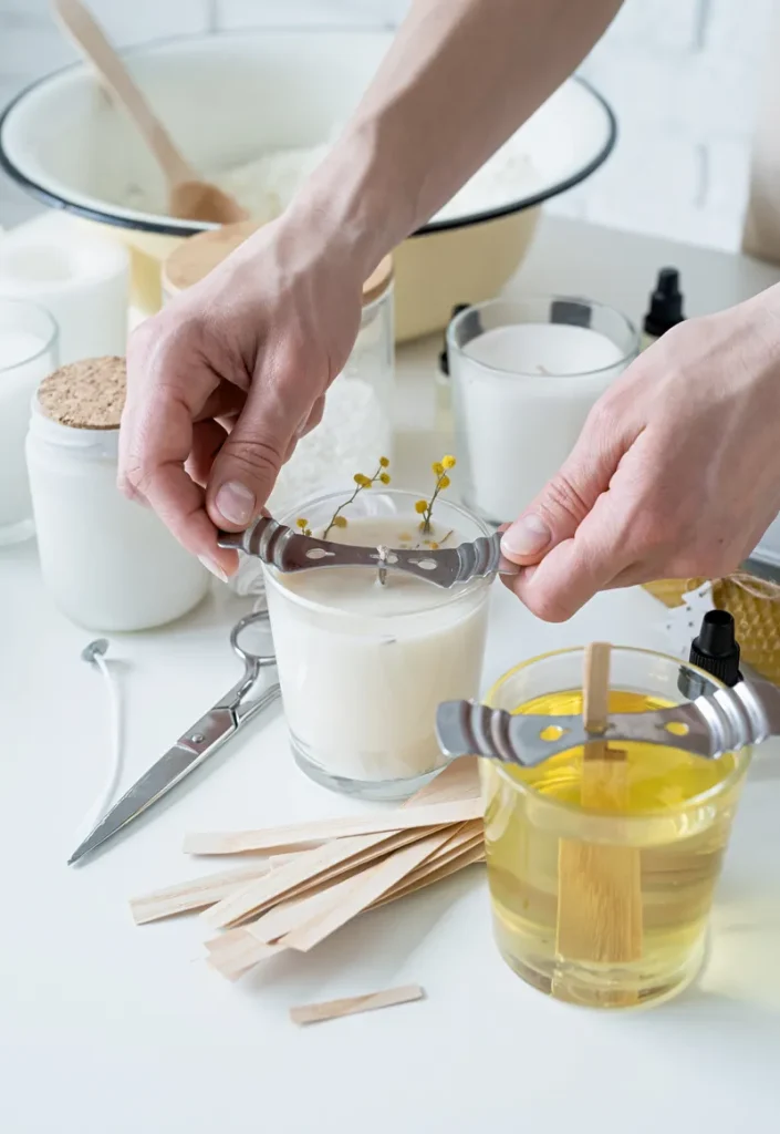 Someone handmaking a bunch of lovely candles.