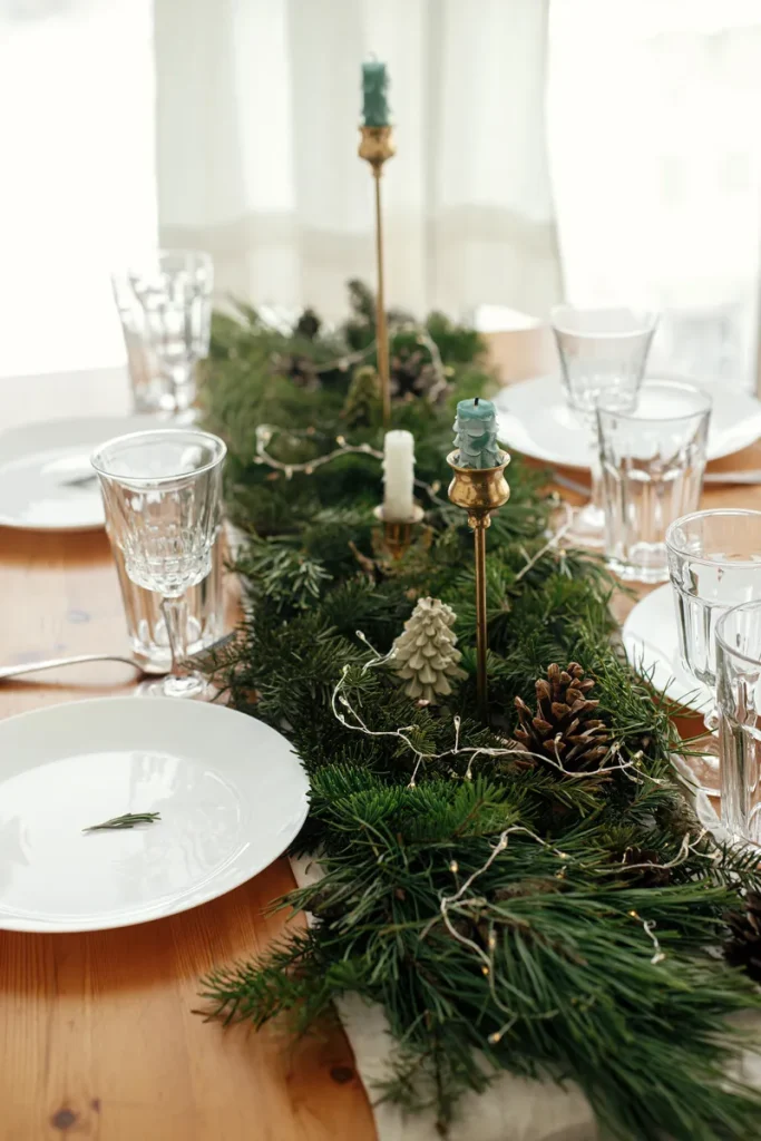 A garland centerpiece decorating a table.