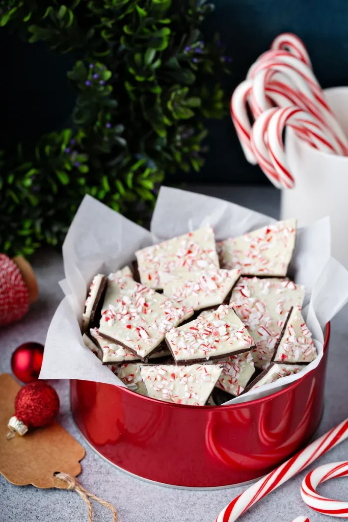 A bunch of peppermint bark waiting to be packaged.