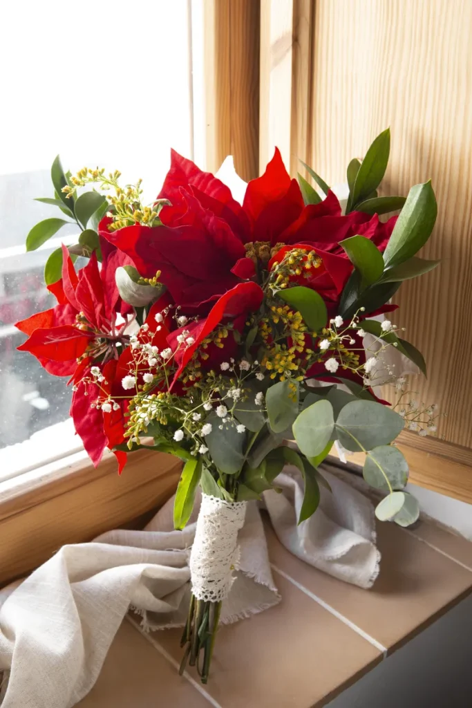 A lovely poinsettia bouquet.