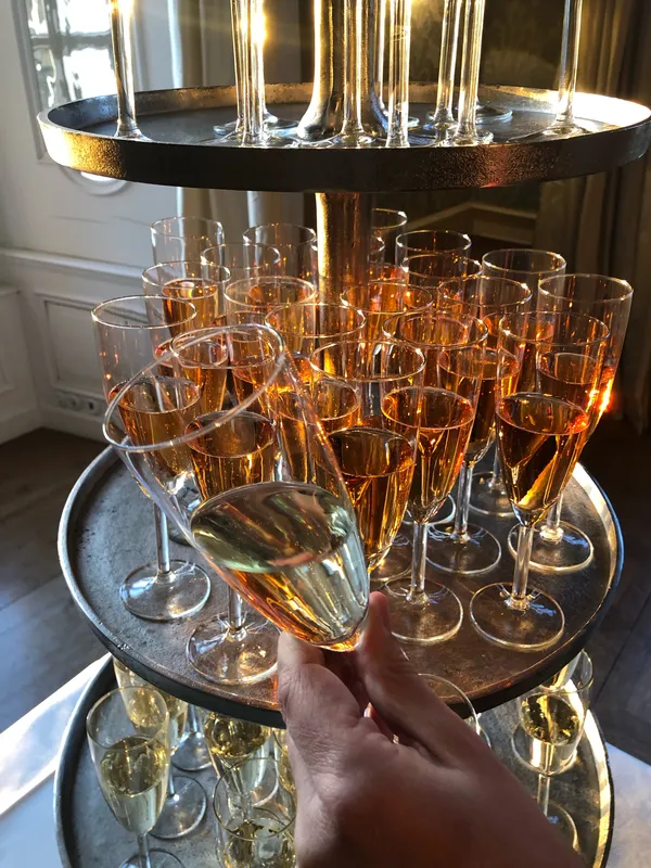 Champagne on a beautiful tiered display.