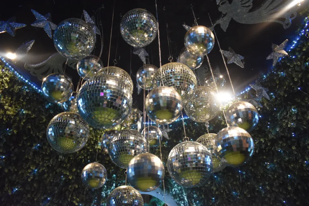 A bunch of hanging disco balls.